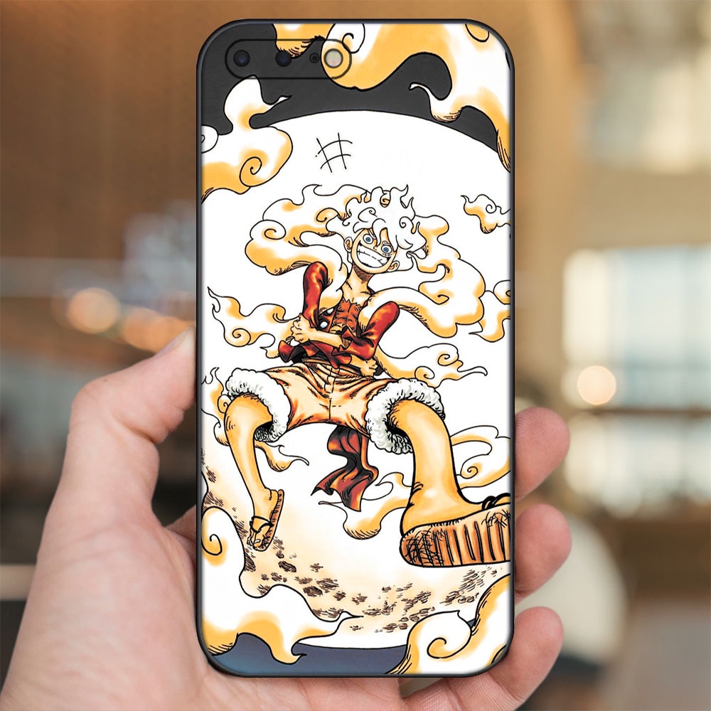 Ốp lưng iPhone 7 Plus, 8 Plus dẻo đen cạnh vuông in hình Luffy Gear 5 Nika One Piece Đảo Hải Tặc