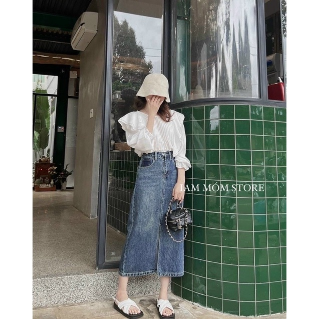 Chân Váy jeans xẻ trước đáp túi sau M201