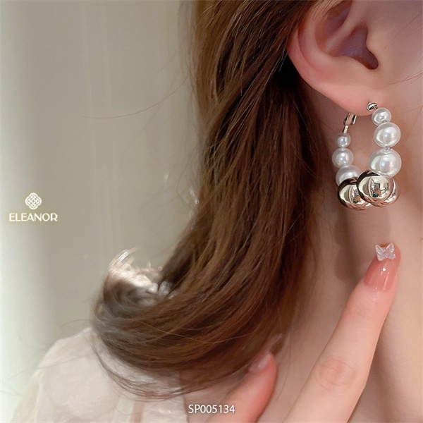Bông tai nữ chuôi bạc 925 Eleanor Accessories gắn ngọc trai nhân tạo phối bi tròn phụ kiện trang sức 5134
