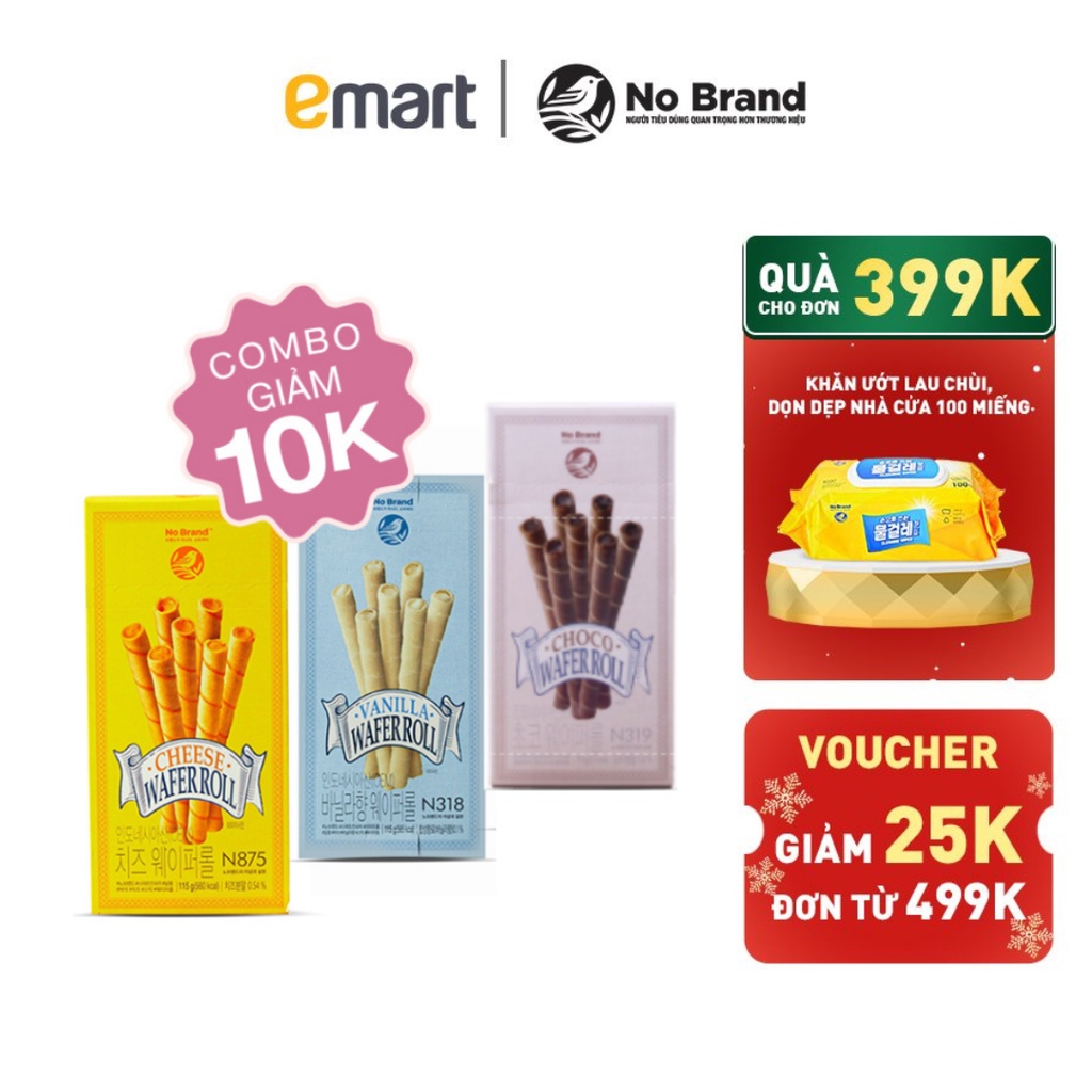 Bánh Ống Nhân Kem Vị Sô Cô La + Vani + Phô Mai No Brand 115g - Emart VN