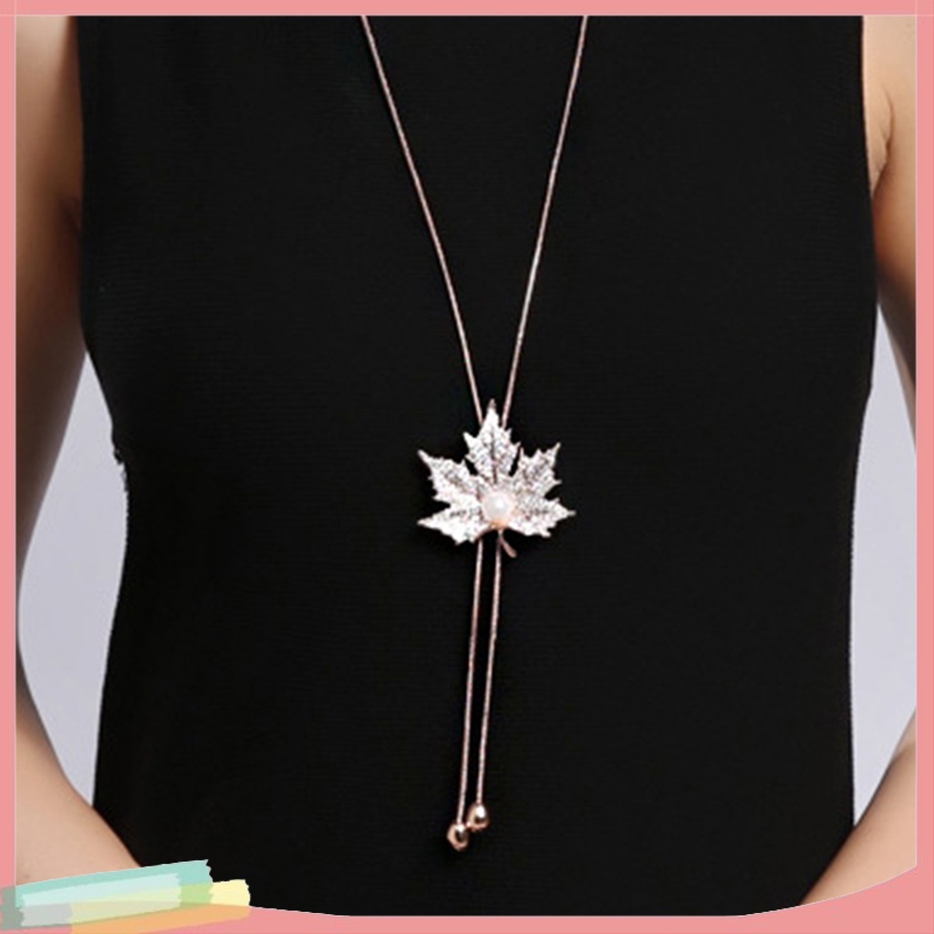 Dây chuyền mặt hình chiếc lá phong đính ngọc trai kim cương giả thời trang cho nữ