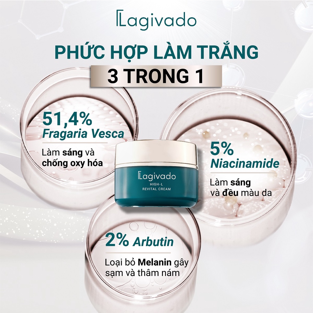 Kem dưỡng trắng da, mờ thâm nám, đốm nâu Lagivado High-L Revital Cream với Arbutin 2% - 50 g