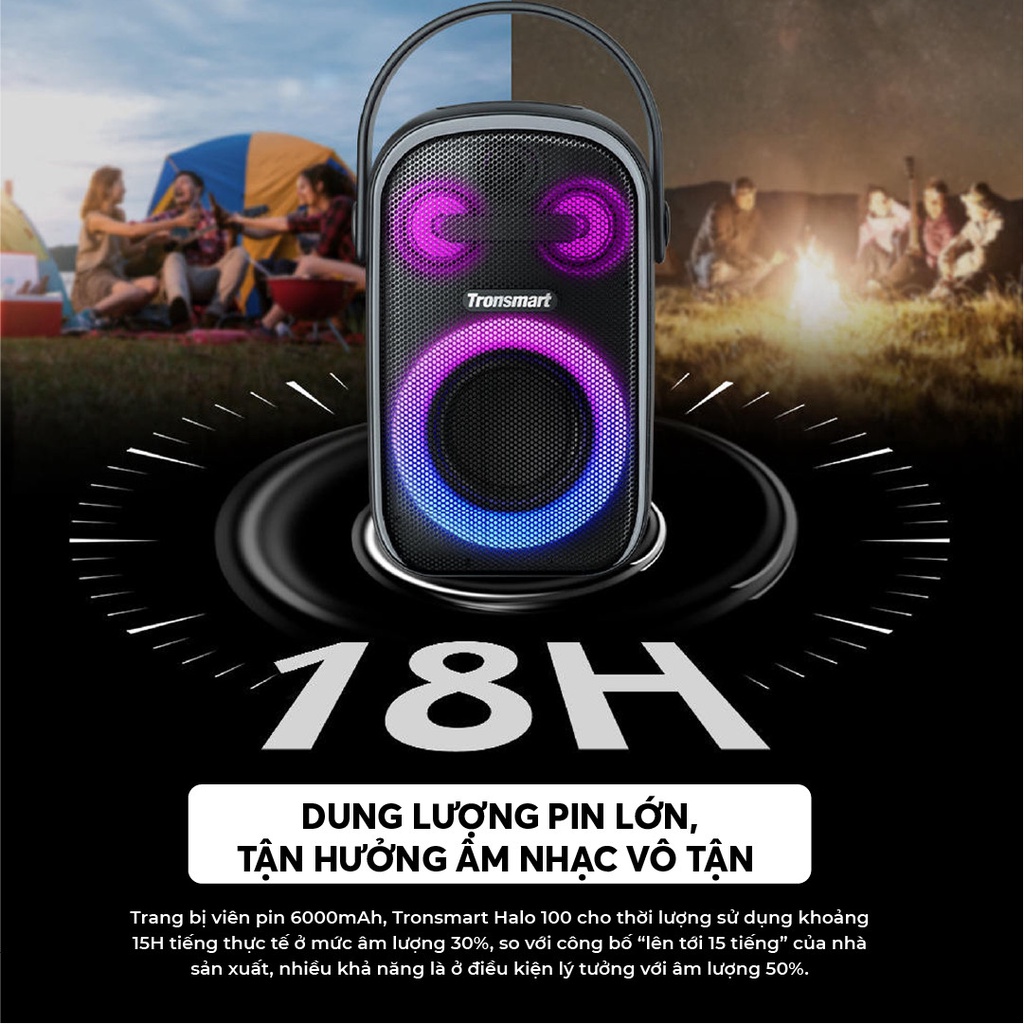 Loa Bluetooth 5.3 Karaoke di động TRONSMART HALO 100 – Đèn RGB ấn tượng - Chế độ âm thanh nổi | Bảo hành 12 tháng