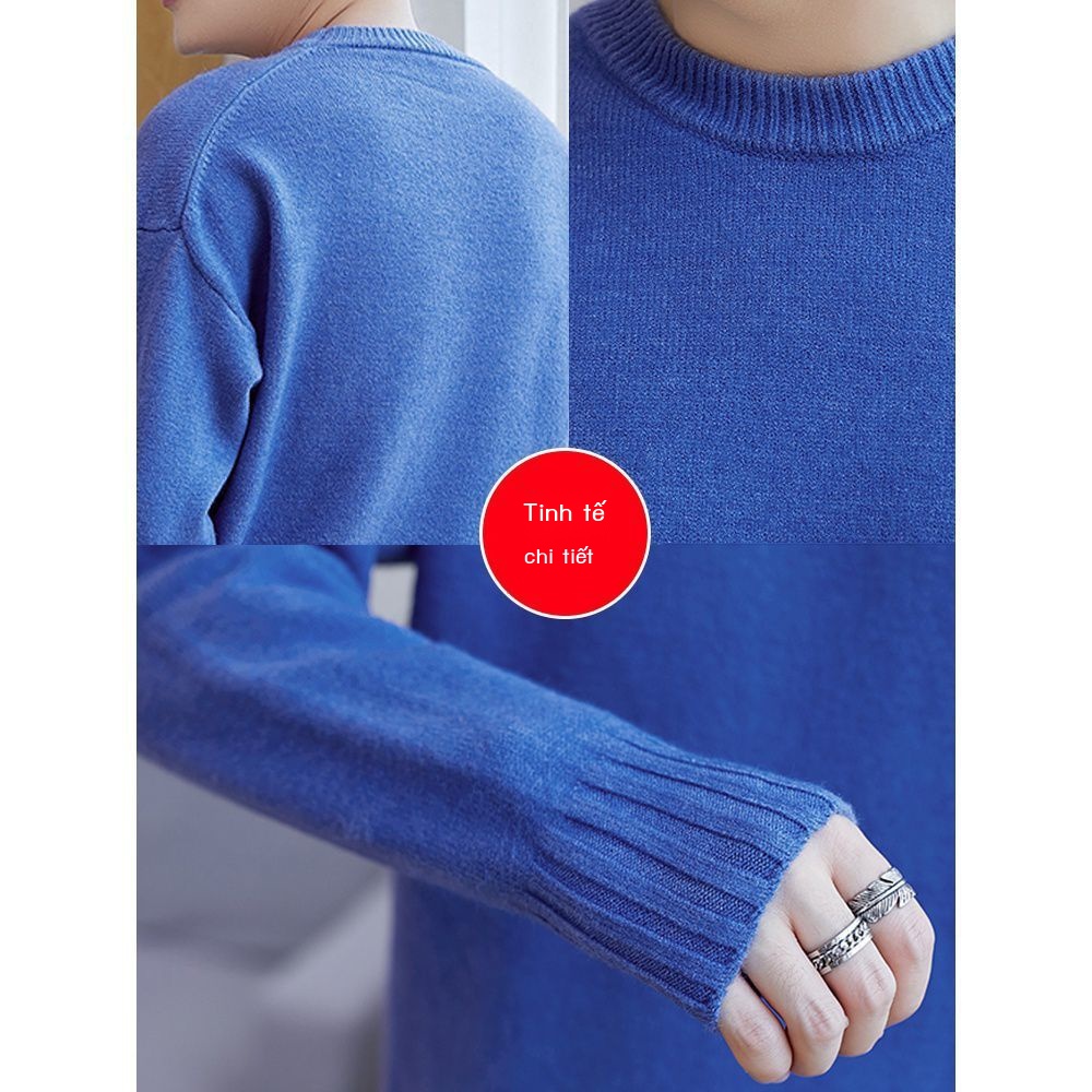 Áo Sweater Dệt Kim Cổ Tròn Màu Đỏ Trơn Kiểu Hàn Quốc Thời Trang Mùa Đông Cho Nam Giới Plus Size 45%