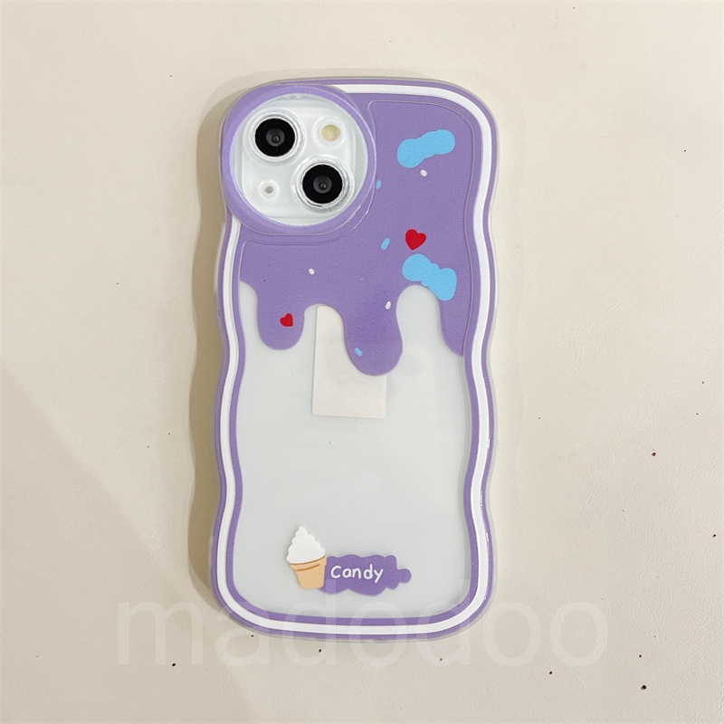 Casing For iPhone 14 13 12 11 Pro Xs max Mini 7 8 6 6S Plus X XR 14ProMax 13promax 12promax 11promax 6+6S+ 7+ 8+ Cute Waves Edge Candy ice Cream Fine Hole Airbag Shockproof Clear Soft Phone Case Cover BW 23
