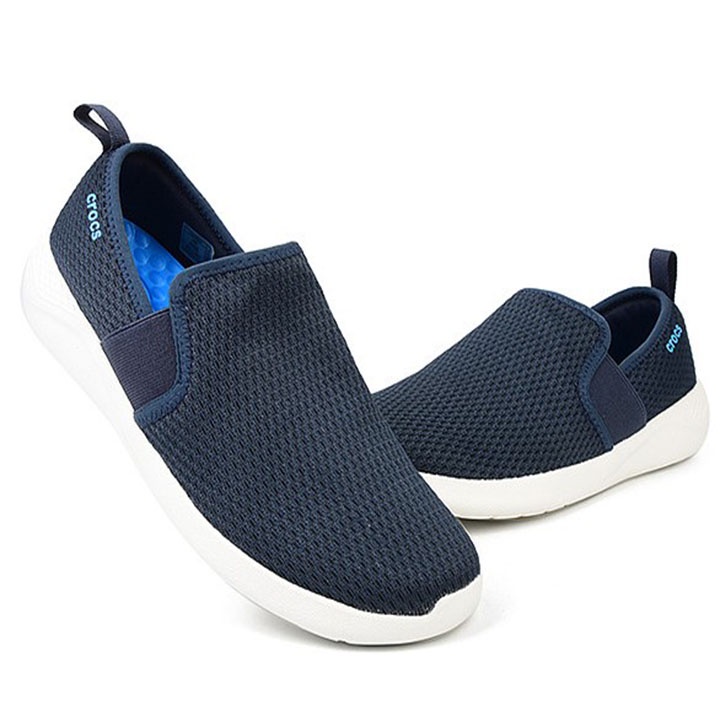 Giày dép crocs chuẩn xịn, chống hôi chân, đế nhựa, bề mặt vải lưới, lót tháo rời Literide mesh slip on màu xanh