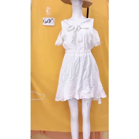 đầm sơmi khoét vai cột nơ tiểu thư. S605