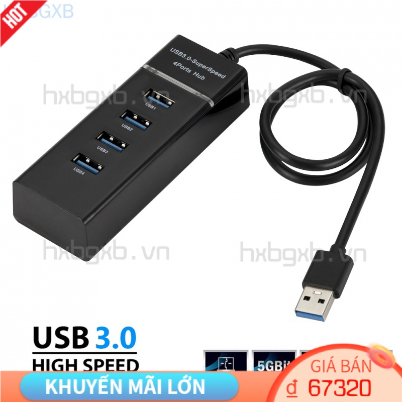 Bộ chia 1 sang 4 cổng USB 5gbps màu đen