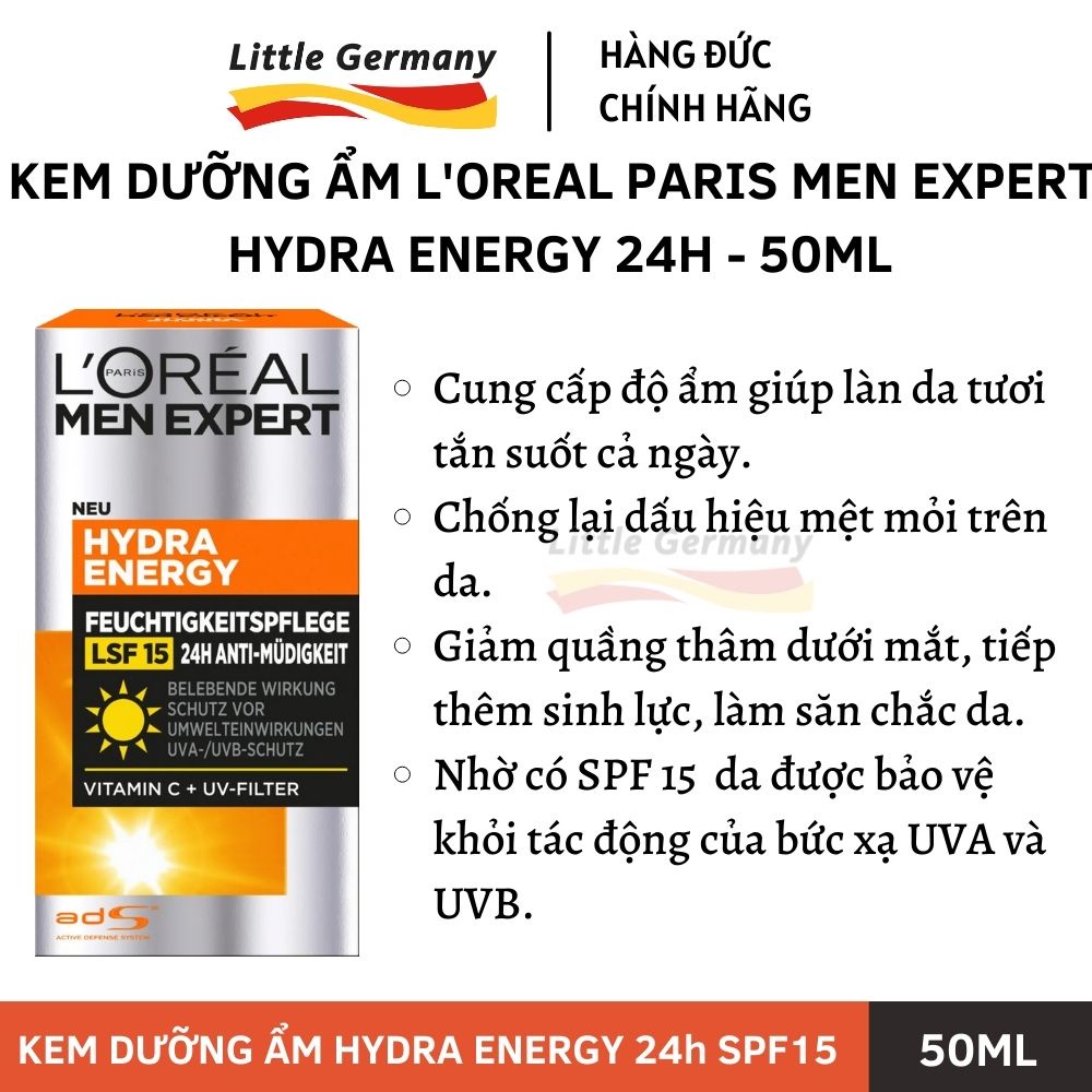 Kem dưỡng da & chống nắng ban ngày SPF15 Loreal Men Expert Hydra Energy 50ml - Hàng Đức xách tay