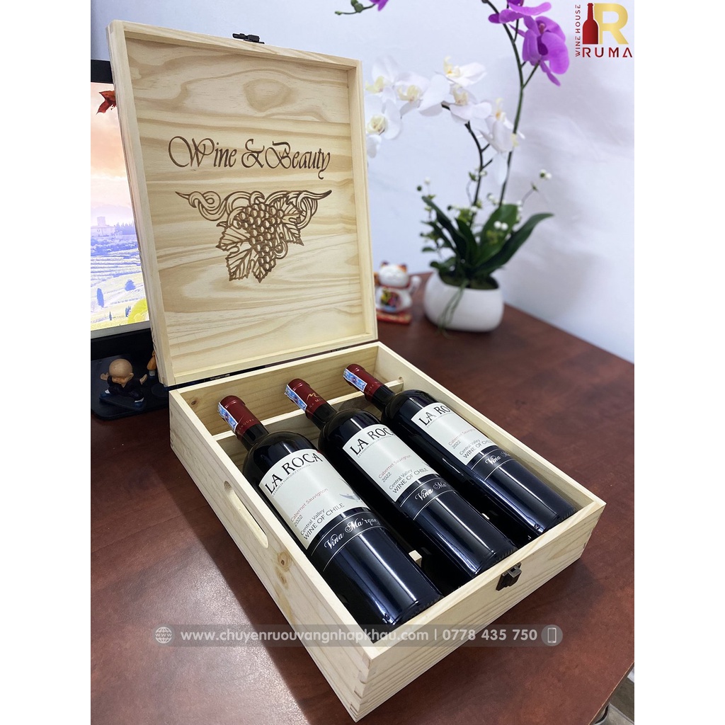 [Nhập khẩu chính hãng] Set quà tặng hộp gỗ 3 chai vang Chile La Roca
