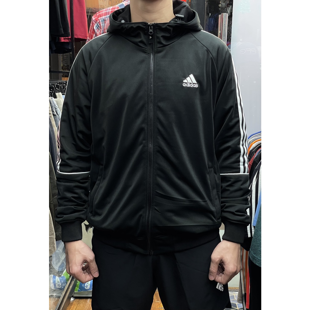 Áo Khoác Adidas Jacket Màu Đen Sọc Trắng - 2 Lớp Thoáng Mát Hàng Xuất Xịn Áo Khoác Thời Trang Unisex Khóa Kéo Có Mũ