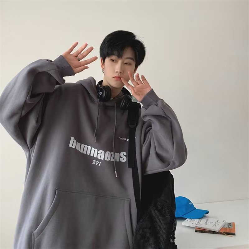 Áo Hoodie Màu Xanh Dương In Chữ bumn Phong Cách Hip Hop Đường Phố Hàn Quốc Thời Trang Cho Nam