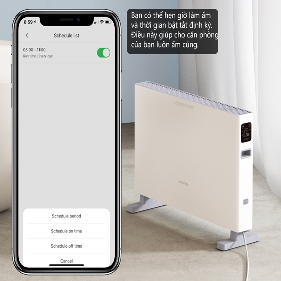 Máy Sưởi XIAOMI Ấm Phòng Smartmi 1S 2200W - Bản Quốc Tế , Kết Nối Qua App Mi home Màn hình LED cảm ứng