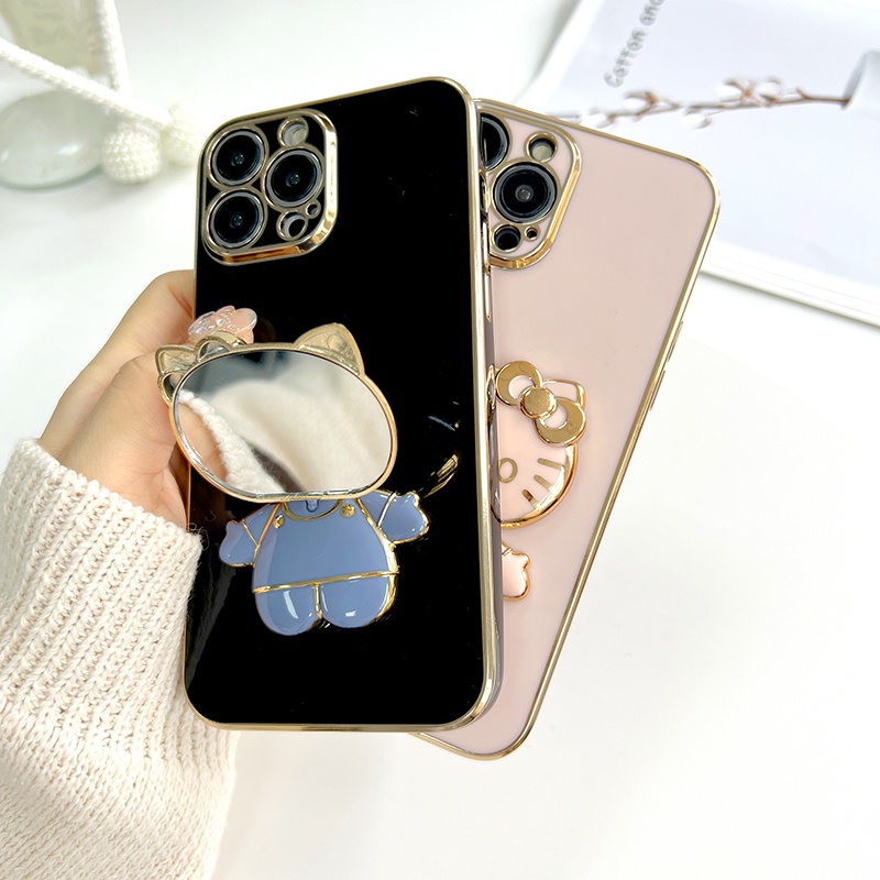 Samsung Galaxy M11 M12 M21 M30S M51 M62 F62 M32 M22 M23 4G 5G Cho Ốp lưng điện thoại In Hình Cute Cat Mirror Folding Bracket