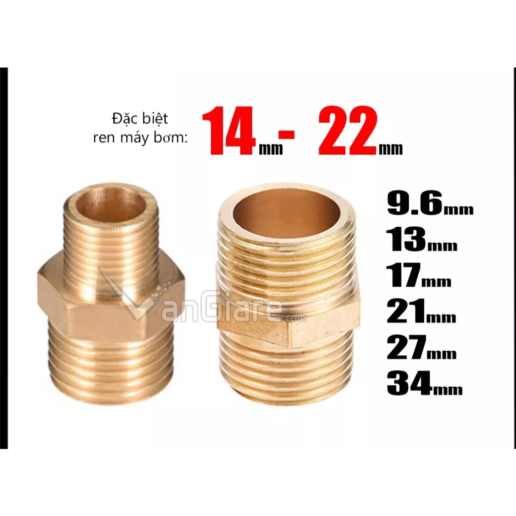Kép Thau Ren Ngoài - Nối 2 đầu ren ngoài đồng thau 9.6 13 14 17 21 - Đủ size
