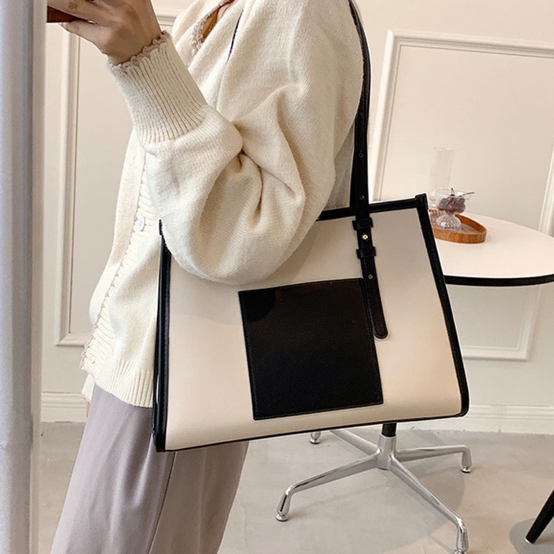 Mischa Túi Xách Da PU Đeo Vai Màu Tương Phản Phong Cách Phương Tây Đơn Giản