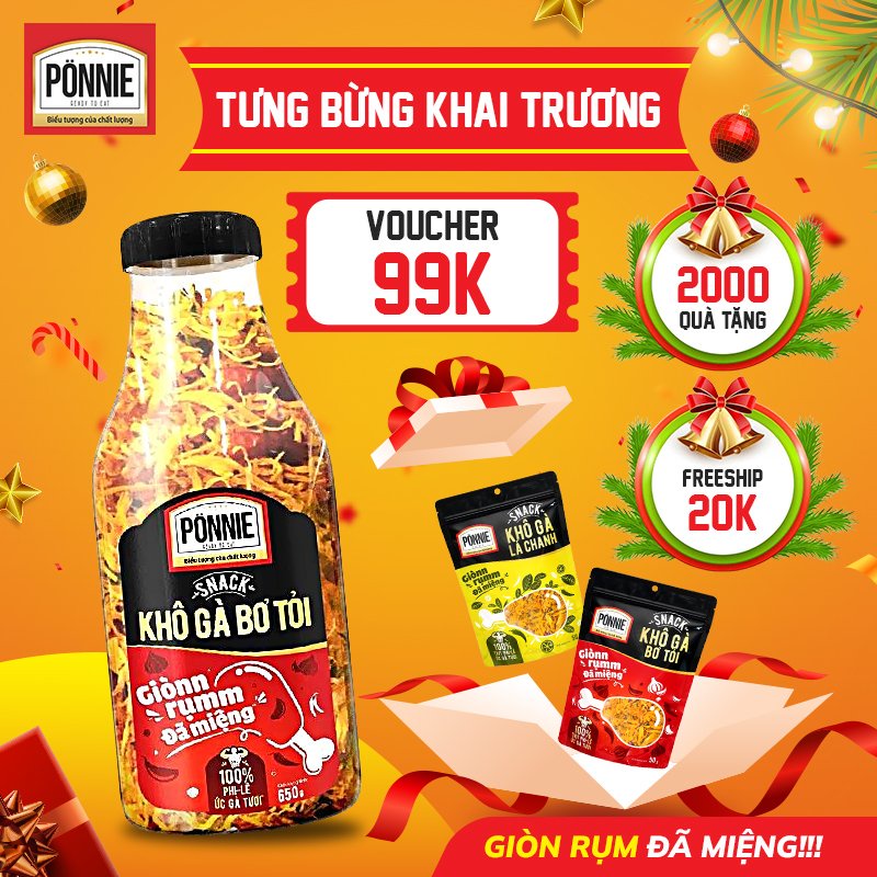 Khô gà bơ tỏi chai 650g Ponnie thế giới ăn vặt Sài Gòn