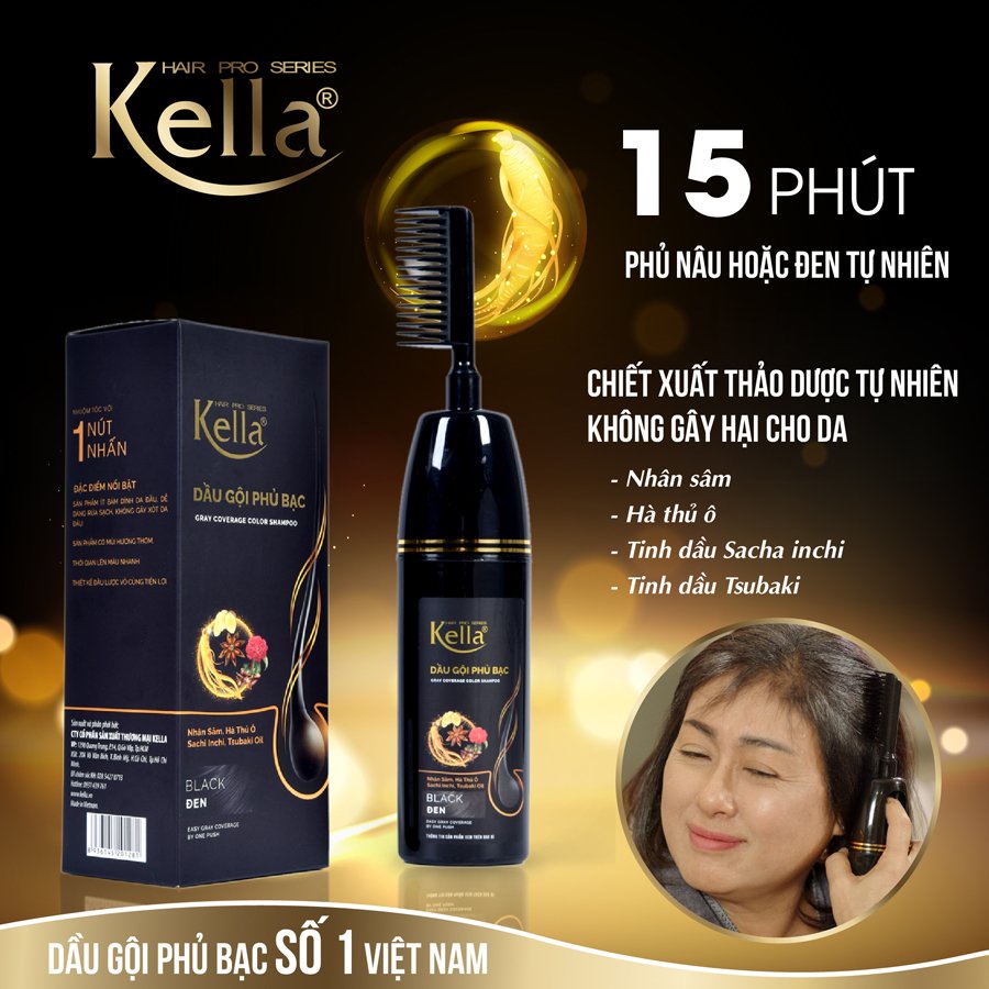 Dầu Gội Phủ Bạc Kella Chiết Xuất Thảo Dược Màu Đen Tự Nhiên