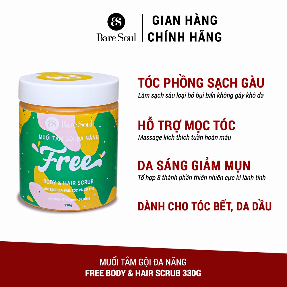 Combo dưỡng da đầu, phục hồi, giảm rụng tóc BareSoul BREEZE Hair & Scalp Serum 30ml và FREE Body & Hair Scrub 330g