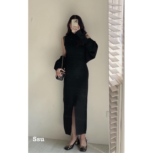 Set váy len và áo khoác len body