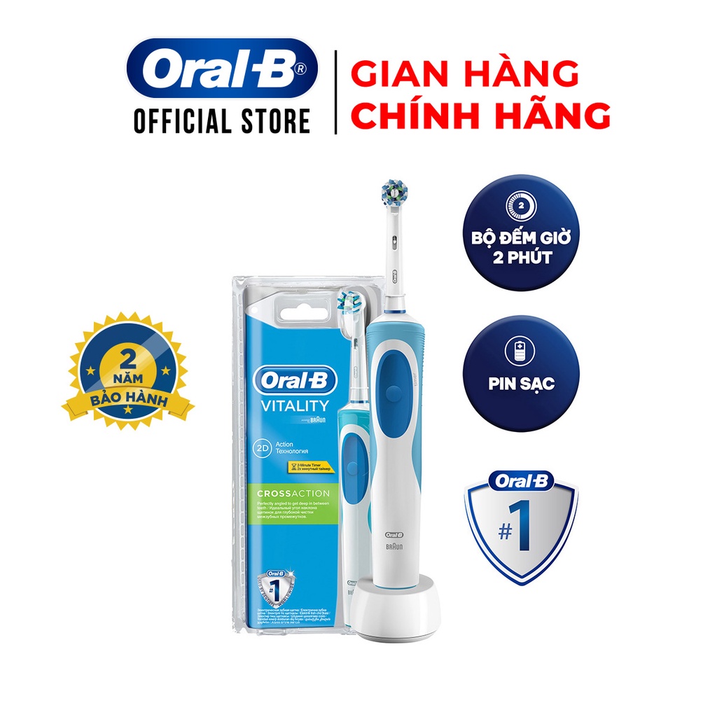 Bàn chải đánh răng điện Oral-B Vitality CrossAction Blue D12.513- Hàng chính hãng 100% Bảo hành 24 tháng