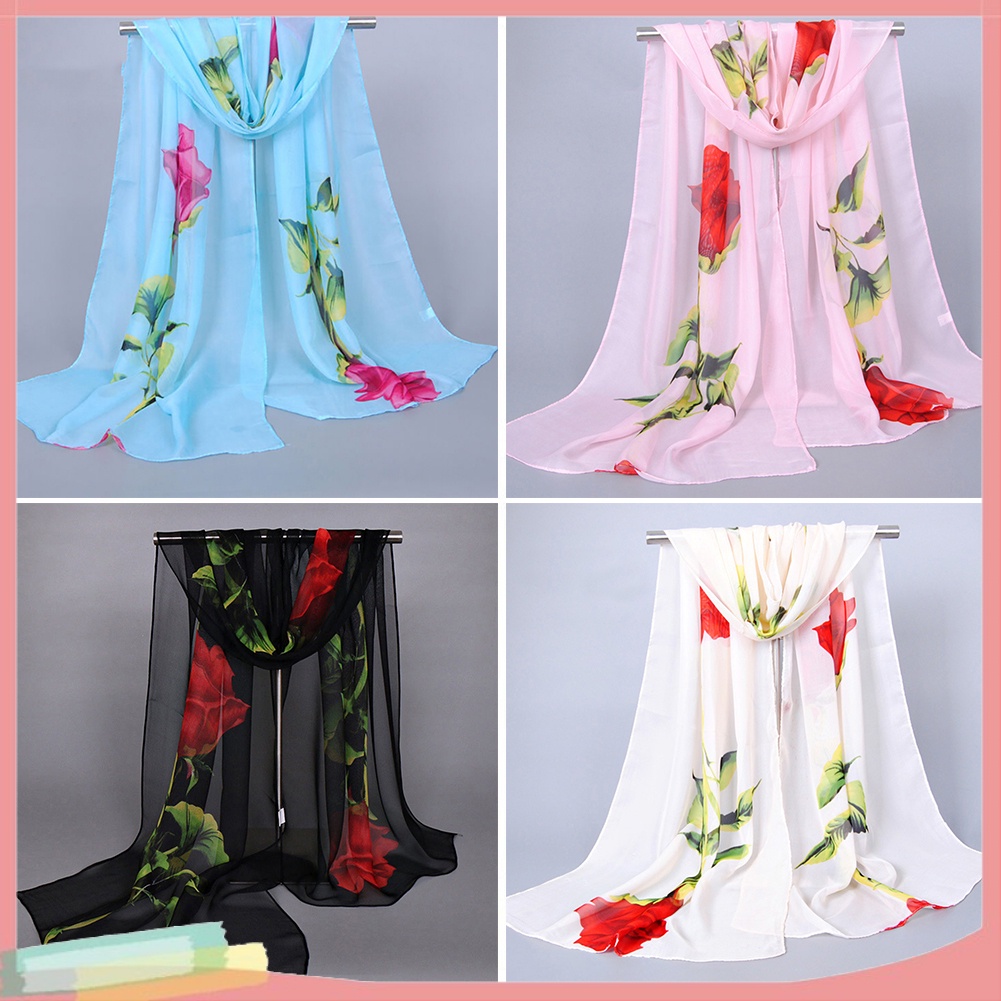 Khăn choàng chiffon họa tiết hoa độc đáo thời trang cho nữ