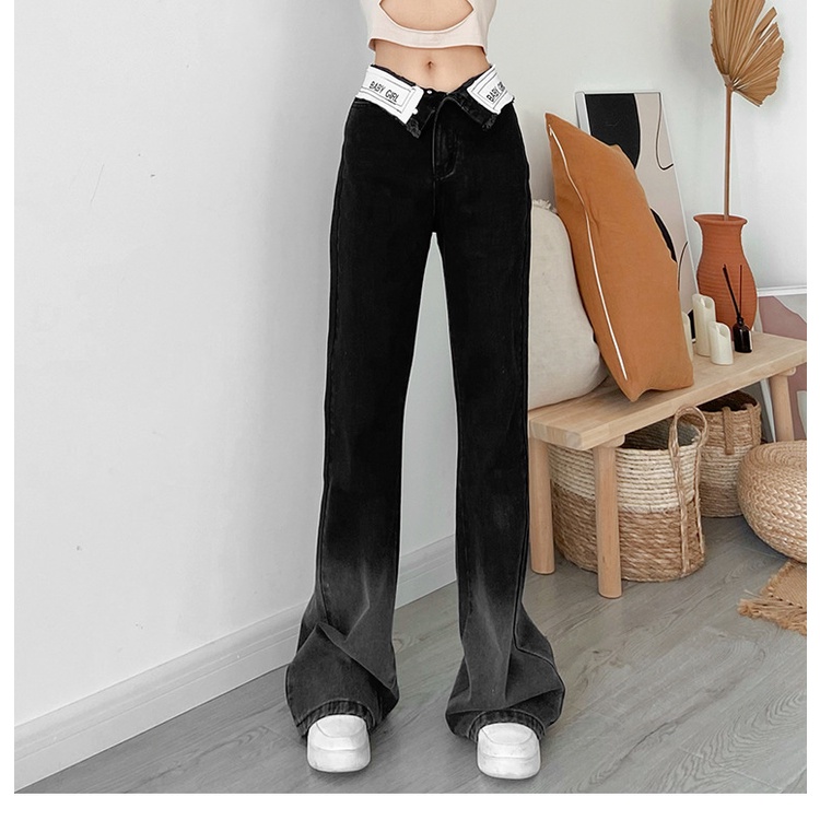 Quần jean WEIRD PUSS dài lưng cao ống loe mỏng phong cách retro đường phố thời trang cá tính dành cho nữ