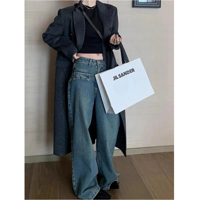 Quần Jean Nữ Ống Rộng Lưng Cao Phong Cách Retro Thời Trang Mùa Thu Mới 2022