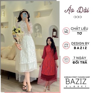 Đầm áo dài cách tân kèm váy xoè voan / Áo dài tết nữ cách tân kèm quần lụa