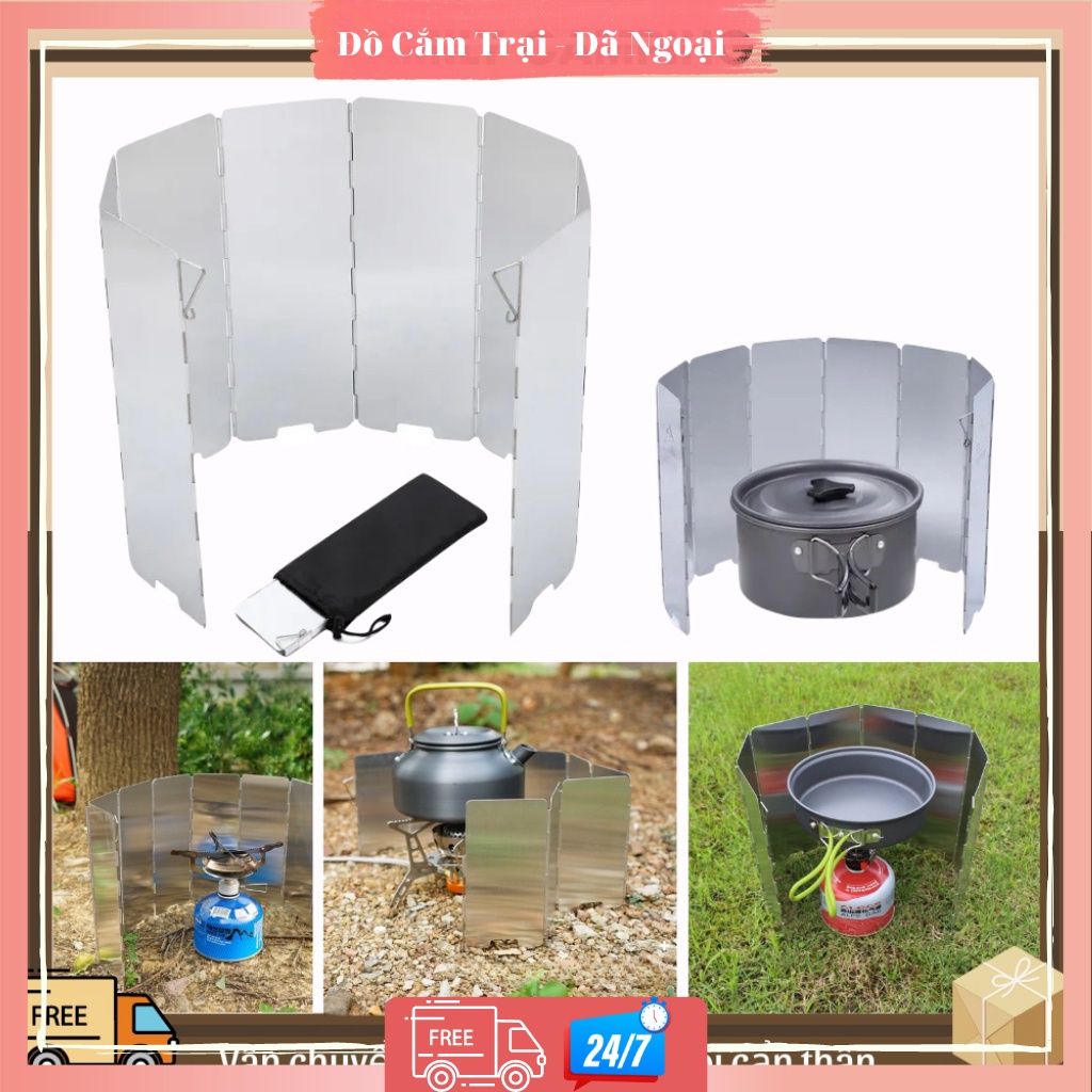 Tấm chắn gió bếp gas, bếp đun ngoài trời cản gió cắm trại dã ngoại, du lịch [Hàng có sẵn + ảnh thật + video]
