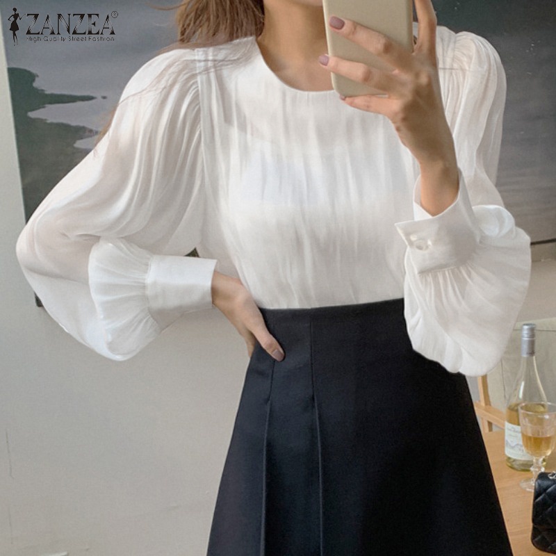 ZANZEA Áo Thun Nữ Dài Tay Cổ Tròn Thời Trang Hàn