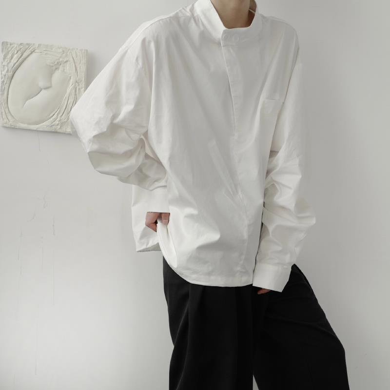 Influencer Áo Sơ Mi Trắng Dài Tay Dáng Rộng Đơn Giản Cao Cấp Thiết Kế bf Ruffian Cho Nam Và Nữ
