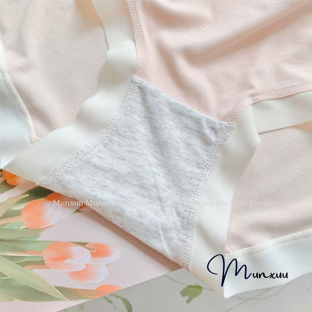 Quần lót nữ MUNXUU vải cotton co dãn phối viền su in chữ đính nơ tiểu thư màu pastel ngọt ngào- QC45