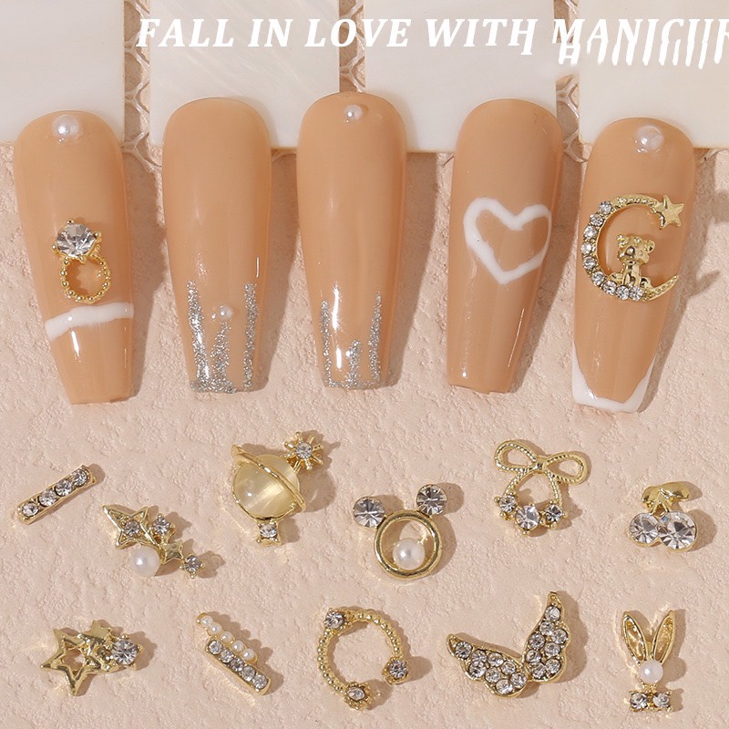 Charm nail cao cấp, charm mặt trăng, đá đa dạng, phụ kiện trang trí móng tay