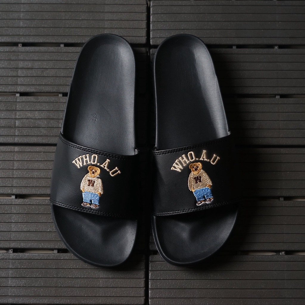 Dép nữ quai ngang Gấu WHOAU, hình thêu trên quai, êm chân, đẹp, không trơn, dễ phối đồ, có thể mua làm quà tặng