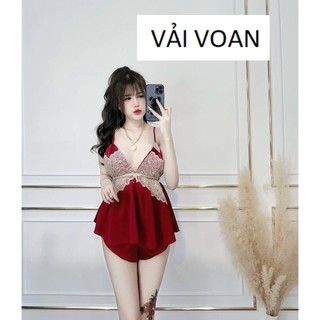 Đồ ngủ sexy phối ren có mút ngực vải voan lụa mềm mại, freesize dưới 57kg
