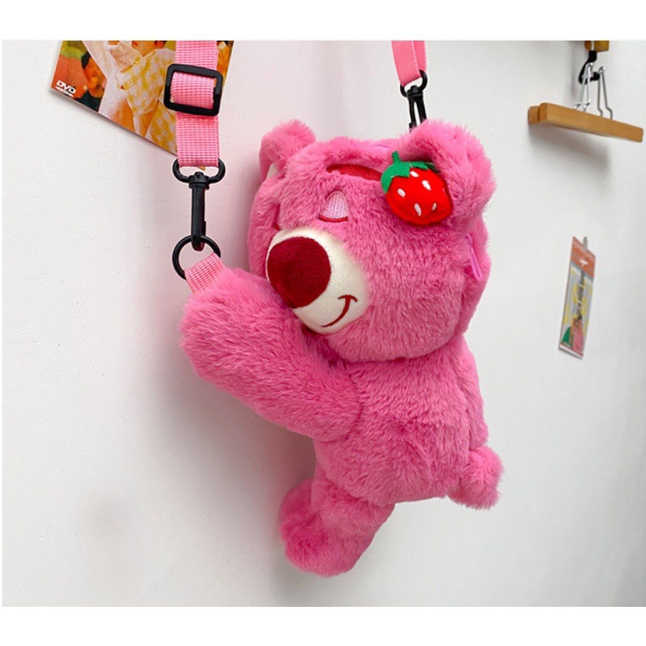 Túi gấu dâu lotso cute, balo gấu hồng dễ thương hottrend 2023