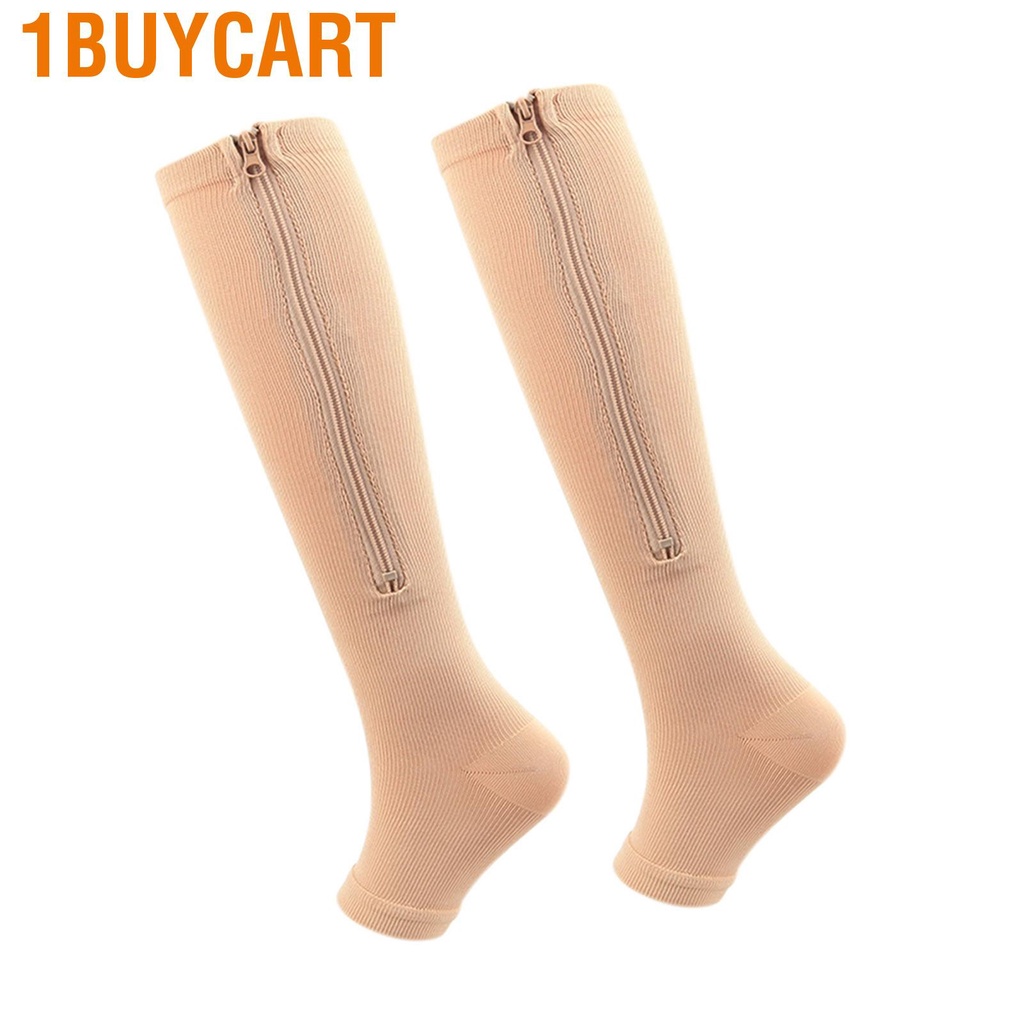 1buycart 1 Pair Zipper Compression Socks Nylon Material Soft Comfortable Breathable Elastic Open Toe Stockings for Daily