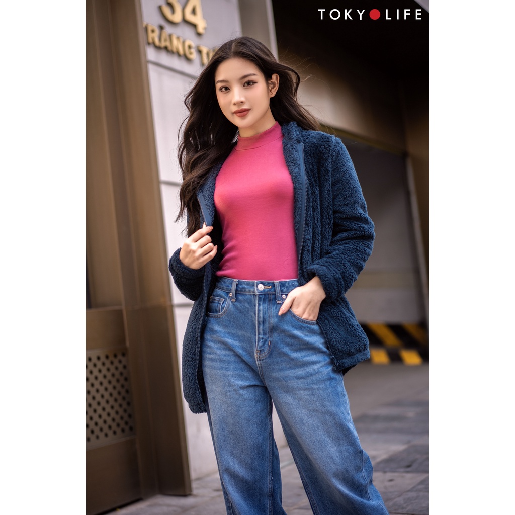 Áo khoác lông cừu NỮ nhân tạo mũ liền dáng dài, siêu ấm TOKYOLIFE I9FLJ504L