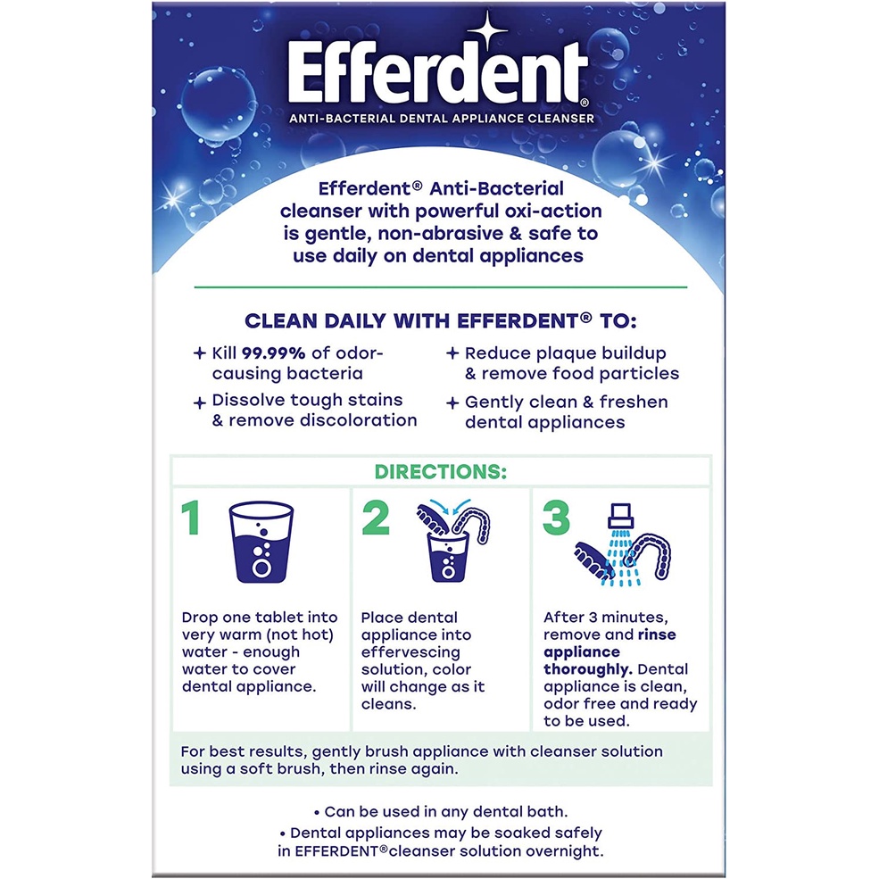 Efferdent Fresh & Clean Viên sủi làm sạch và vệ sinh hàm giả răng giả hàm tháo lắp, khay chỉnh nha 126 viên