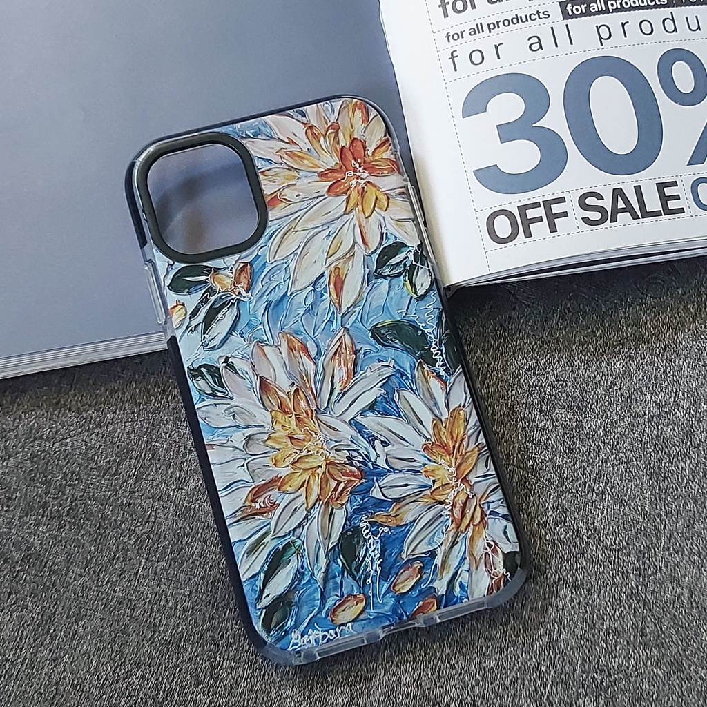 Ốp Iphone hoa cúc sơn dầu viền đen các dòng 7/7plus/8/8plus/x/xr/xs/11/12/pro/max/plus/promax - Tomax Shop
