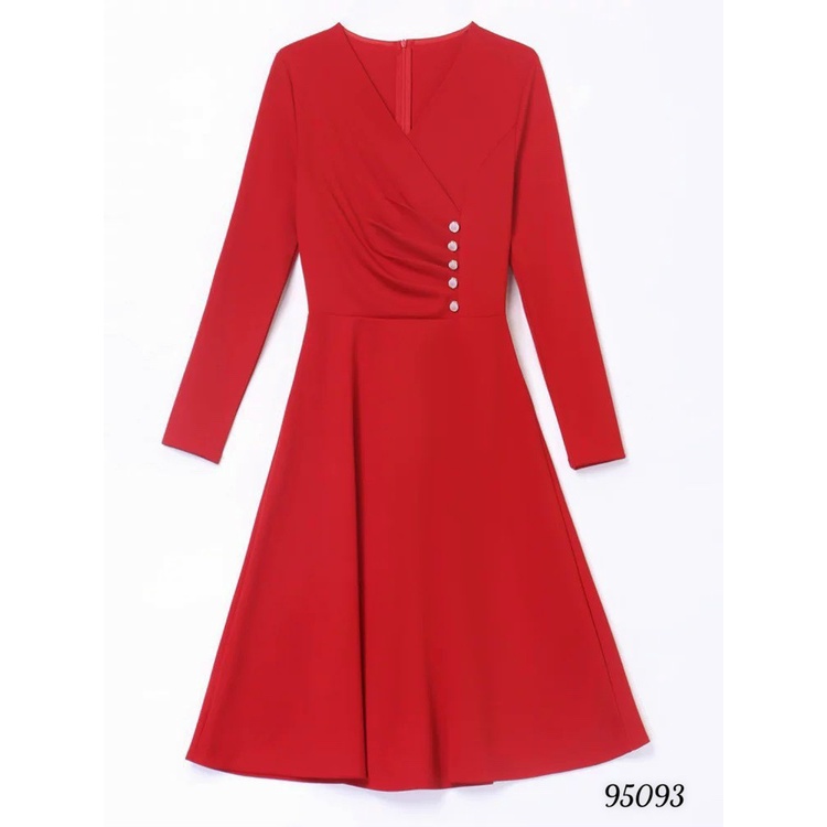 Đầm váy nữ dài tay đính ngọc dự tiệc chữ A màu đỏ xanh sang trọng quý phái