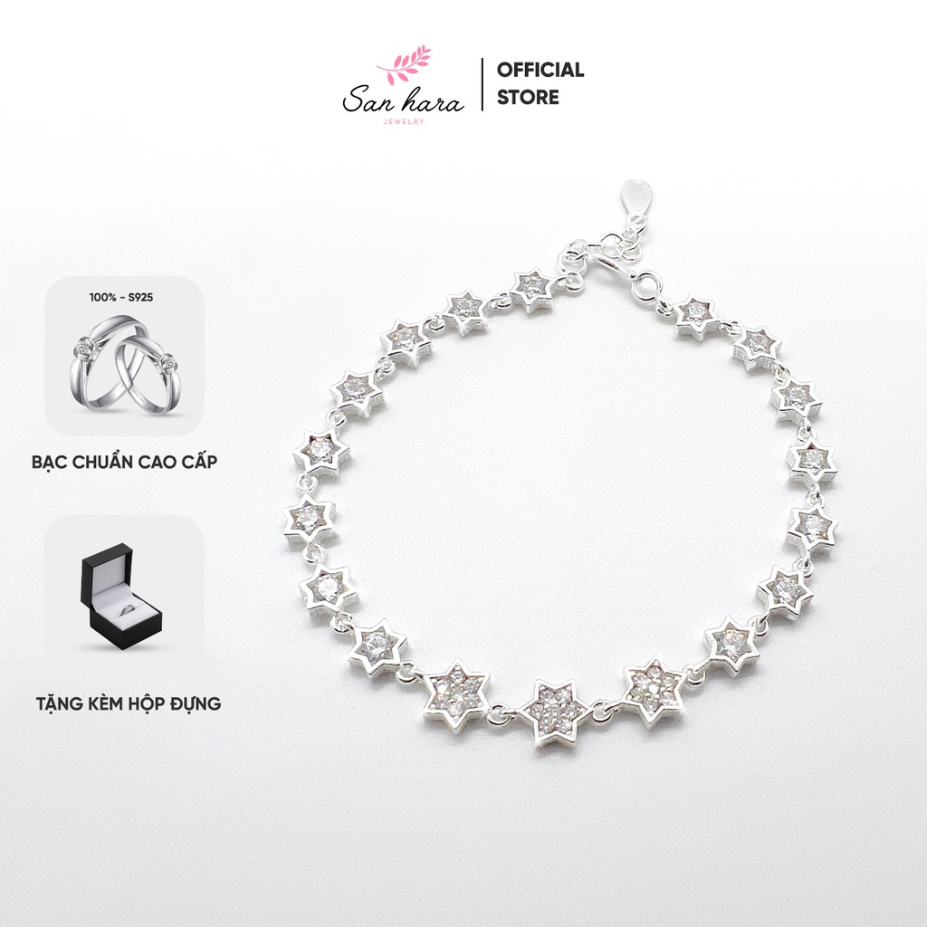 Vòng tay bạc nữ San Hara, Lắc tay bạc nữ ngôi sao lấp lánh đính đá cao cấp, sang trọng Star Spark LTS006