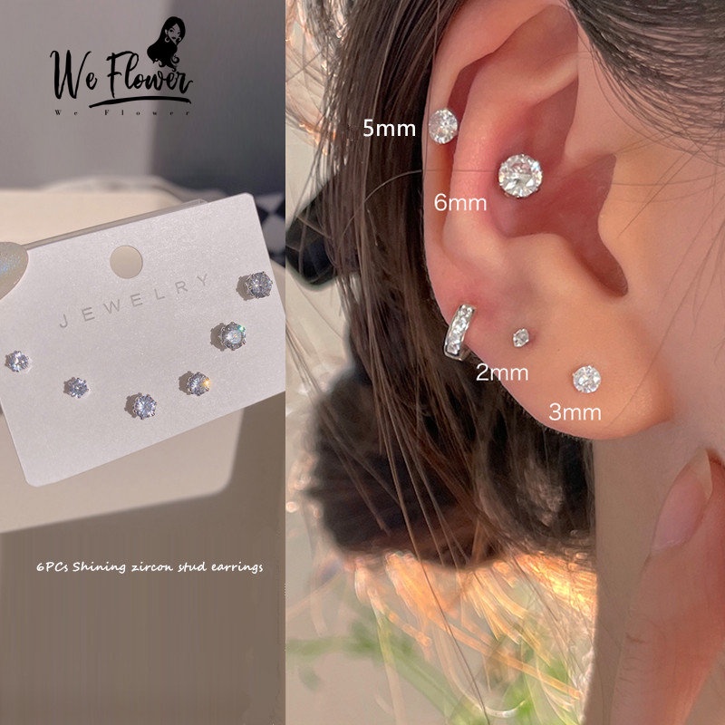 We Flower Set 6 Bông Tai Bạc S925 Đính Đá Zircon Thanh Lịch Cho Nữ