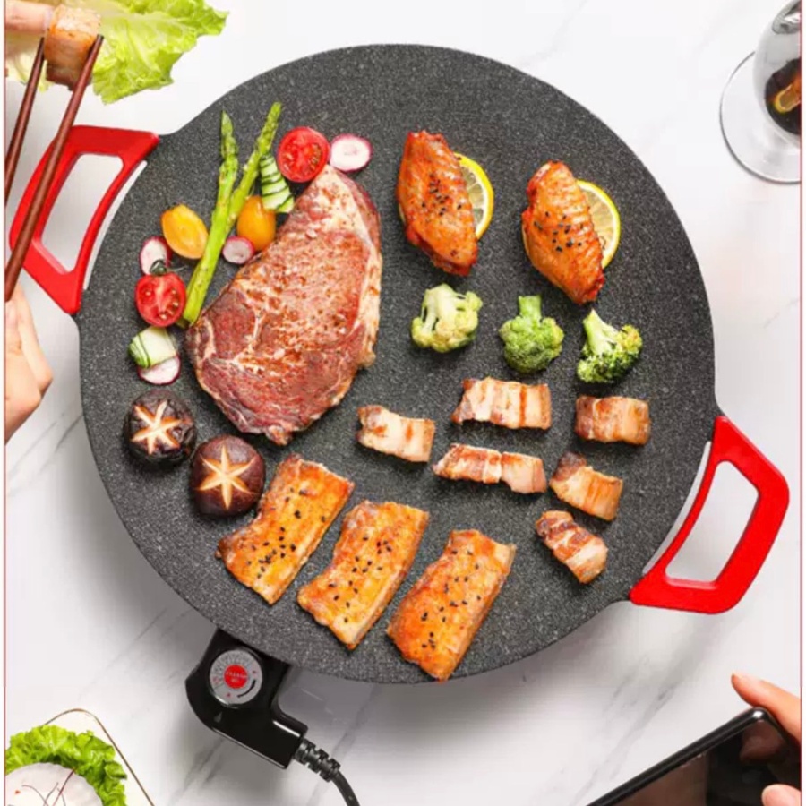 Chảo nướng không dầu Hàn Quốc, chảo đá chống dính, chảo chiên đa năng chất liệu hợp kim nhôm phủ đá Maifan - SET2304