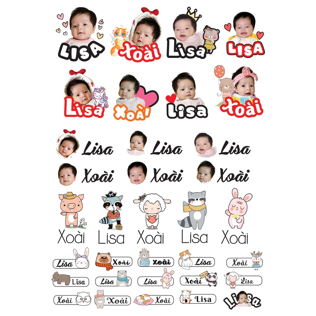 In sticker theo yêu cầu cho bé khổ a4 dán bình sữa, dán xe, dán vali, mũ bảo hiểm..