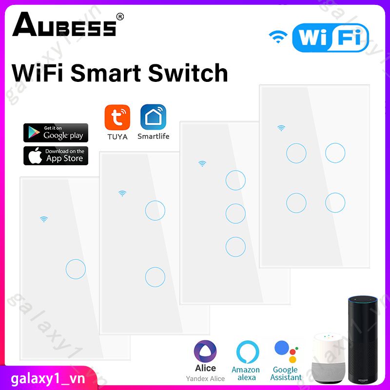 Công Tắc Cảm Ứng Thông Minh Wifi Tuya 1/2/3/4Gang Nút Gắn Tường Đèn Nhà Dây Trung Tính Cho Alexa Và Trợ Lý Google Home (Galaxy1)