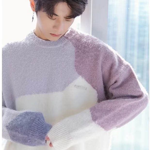 Áo Sweater Dệt Kim Tay Dài Cổ Tròn Phong Cách Hong Kong Thời Trang Mùa Đông Cho Nam