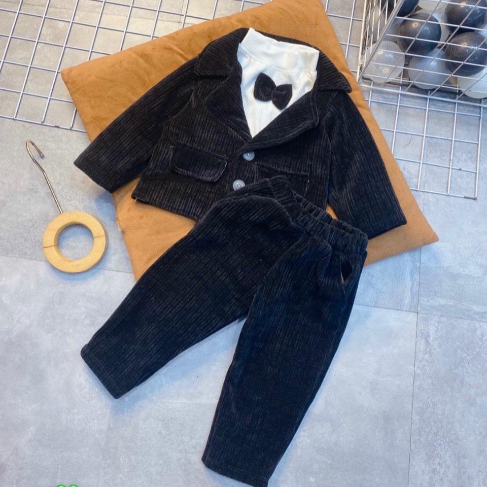 Sét Vest Nhung 3 Chi Tiết Dành Cho Bé Trai