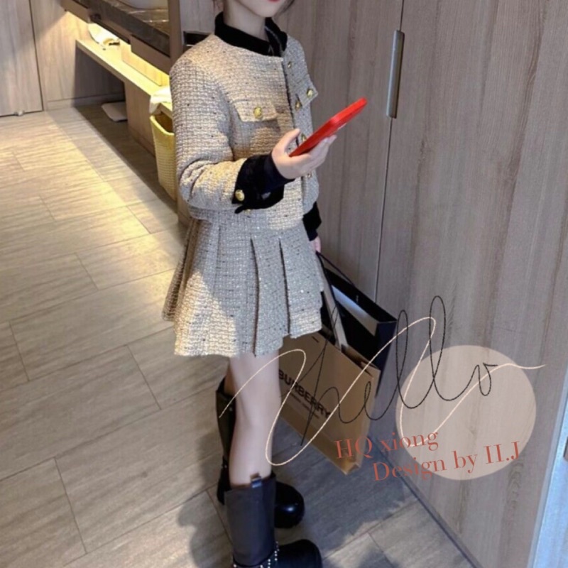 Set váy và áo khoác dạ cao cấp hàng quảng châu size đại cho bé gái
